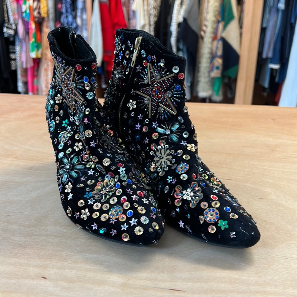 Free people embellished black velvet booties